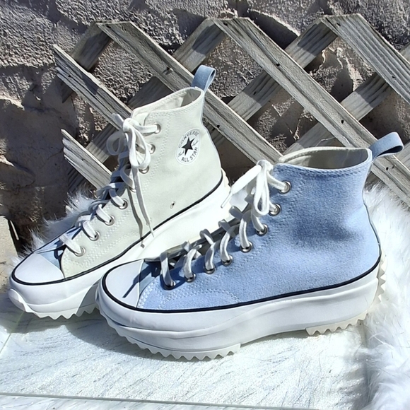 Converse Run Star Hike Hi Two-Tone Blue Gray Denim Shoes Unisex